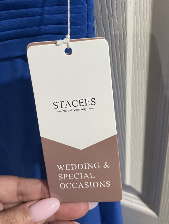 NWT STACEES Womens Ocean Blue High Neck Lace Accent Formal Sleeveless Midi Dress - Picture 3 of 4